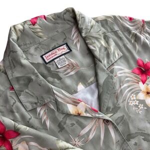 Jamaica Bay Button Down Shirt Womens 2X Sage Green Floral Map Tropical Rayon